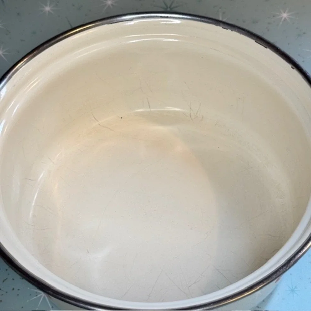Vintage 1970s Moneta #18 Enamel Saucepan Pot Orange &‎ Brown Floral Boho Italy